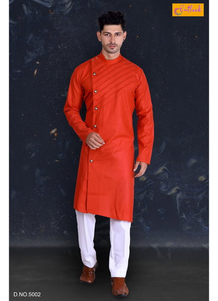Red Outluk Vol 5 Festive Wear Art Silk Kurta With Indian Polo Pajama Collection 5002